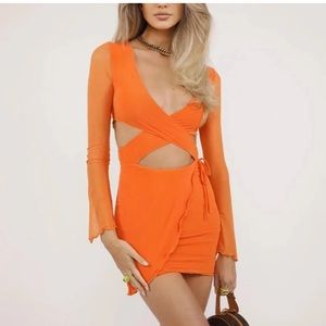 Tiger mist orange cutout mini dress, new with tags!
